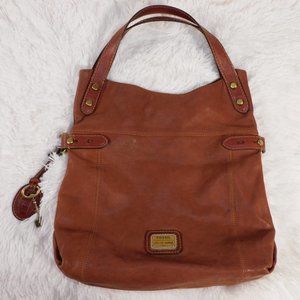 Fossil Brown Leather Shoulder Bag Magnetic Closure